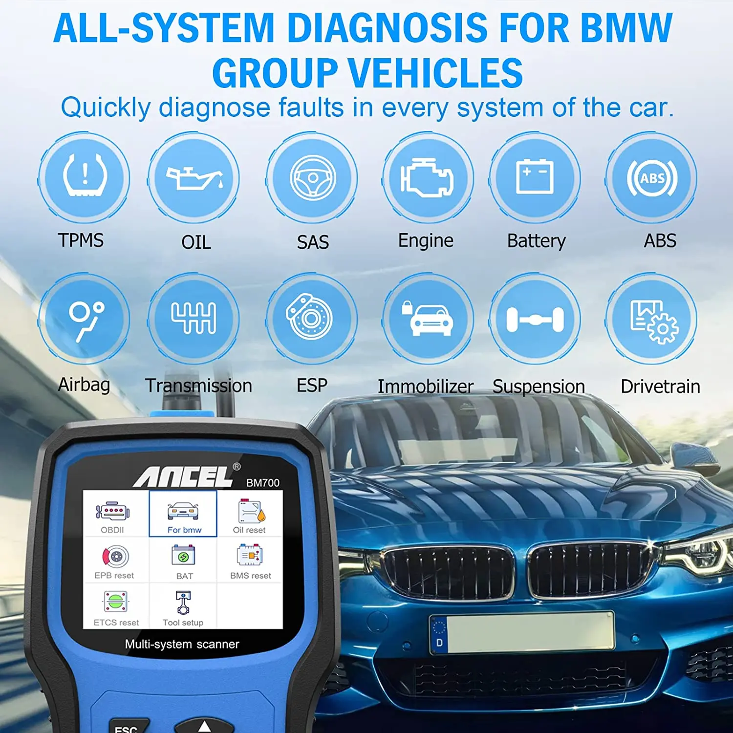 ANCEL BM700 OBD2 Automotive Scanner All System Code Reader Oil Battery EPB Airbag TPMS BMS Reset OBD Car Diagnostic Tool for BMW