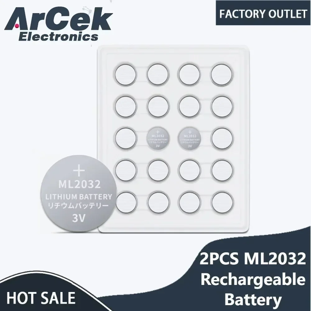 

2PCS ML2032 3V Li-ion Rechargeable Battery for Computer Motherboard Watch Flashlight Remote Control Electric Toy Replace CR2032