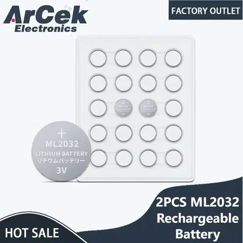 2PCS ML2032 3V Li-Ion Batteria Ricaricabile per la Scheda Madre Del Computer Orologio Torcia Elettrica di Controllo Remoto Giocattolo Elettrico Sostituire CR2032