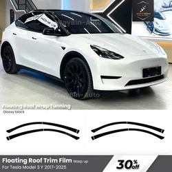 For Tesla Model Y Juniper 2025+ Hidden Windows Strip Cover Car Blacken Wrapping Film Model 3 Y Floating Roof Sticker Accessories
