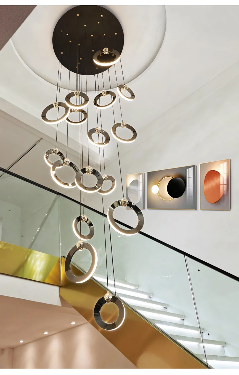 Staircase Chandelier Living Room Lamp Hotel Restaurant Luxury Lighting Black Villa Lobby Hanging Chandelier