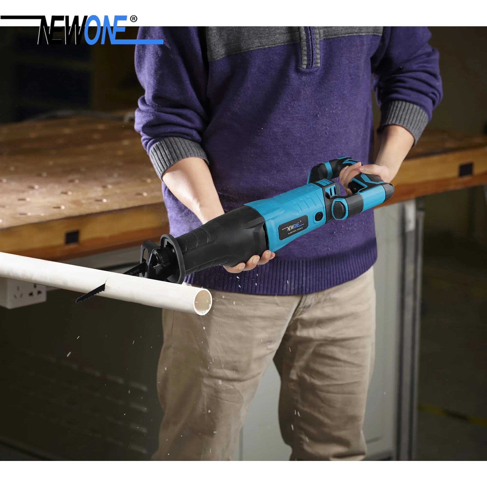 NEWONE 1050W Reciprocating Saw, 8.75Amp 3000 RPM 6 Speed Adjustment, No-load Speed1000-3000r/min, with Saw Blade, Variable Speed