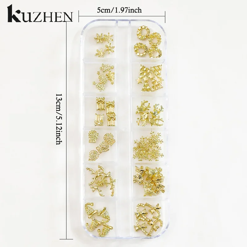 ตกแต่งเล็บ 3 มิติ หรูหรา 12 ช่อง ประดับเล็บด้วยอัลลอยด์ คริสตัลวิบวับ พลอยเทียม รูปทรงเพชร สำหรับตกแต่งเล็บในเทศกาลคริสต์มาส อุปกรณ์ตกแต่งเล็บ DIY