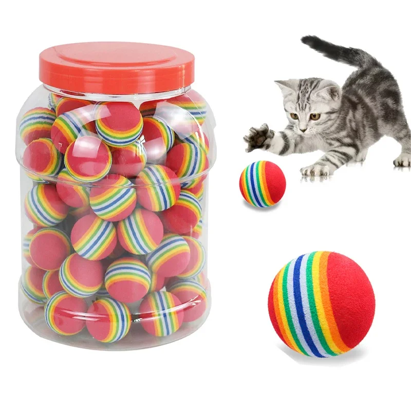 10 pçs arco-íris gato brinquedos bola interativa gato cão jogar mascar chocalho bola de treinamento bolas brinquedos para animais de estimação suprimentos