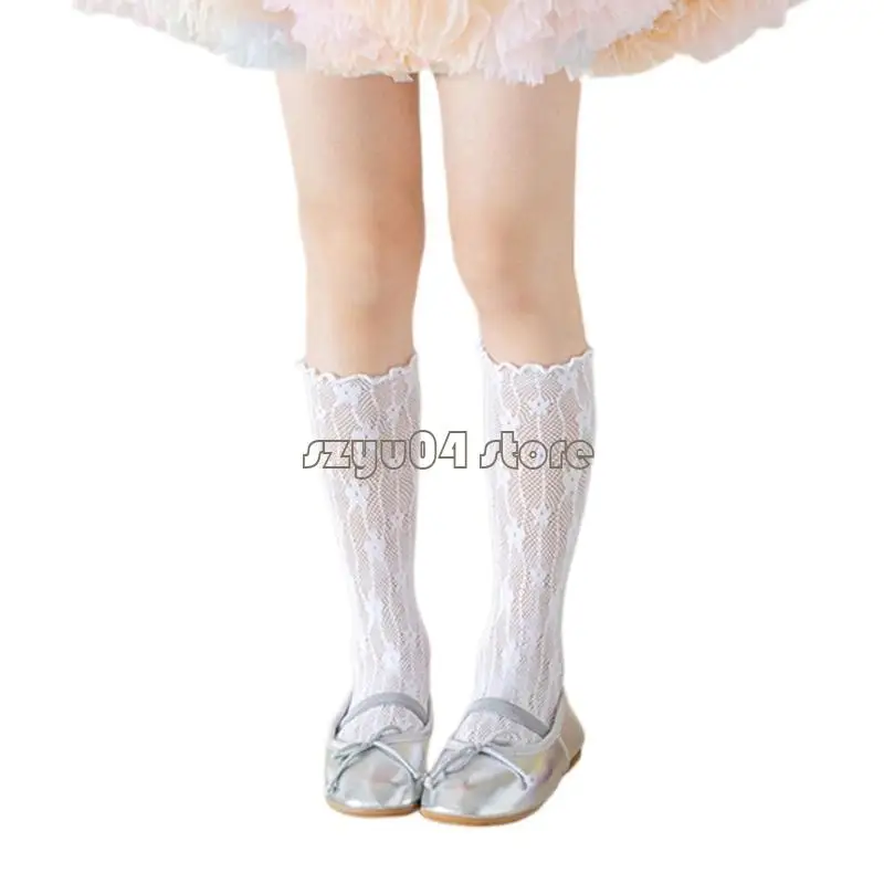 

4X7D Children's Socks Spring/Summer Thin Hollowed Flower Pattern Mesh Hosiery Sweet Girls Stackable Socks