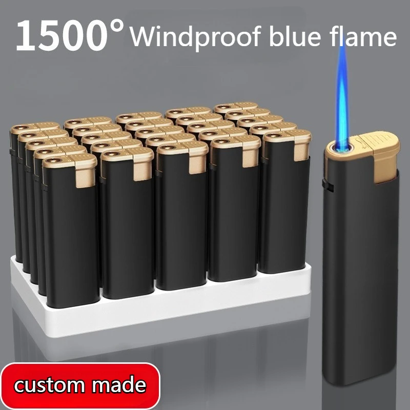 

100PCS High-end Metal Explosion-proof Windproof Blue Flame Direct Inflatable Lighter Customized Printing Manufacturer Wholesale