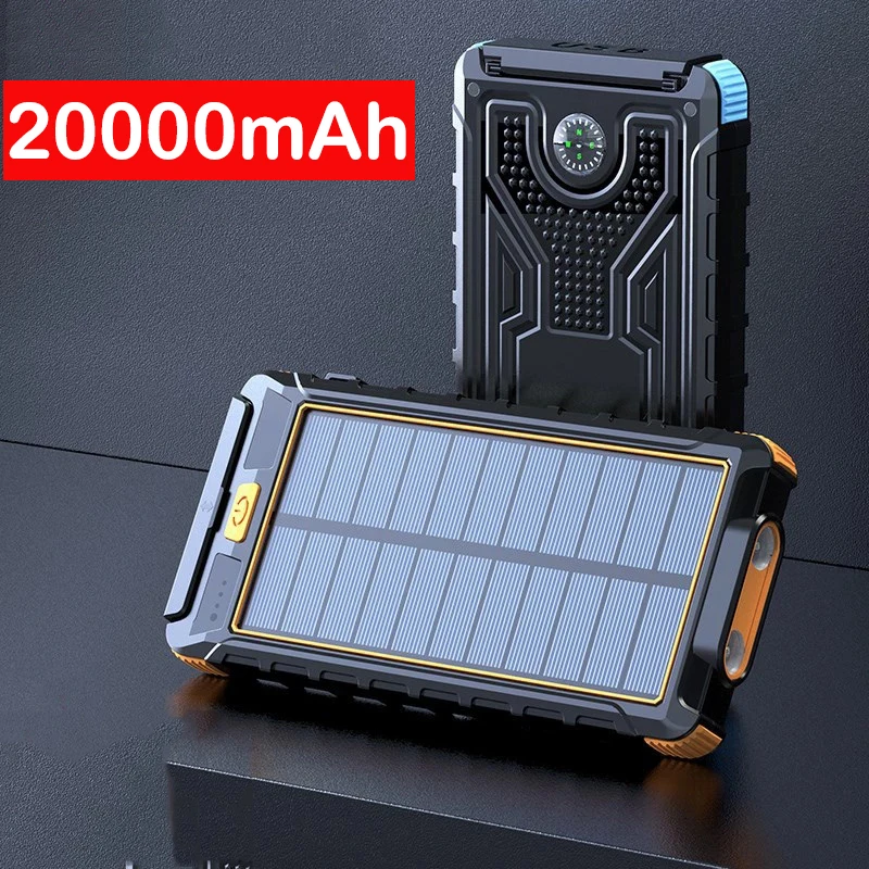 

Solar Power Bank 20000mAh Portable Charging Poverbank External Battery Charger Powerbank 20000 for iPhone Huawei Xiaomi Samsung