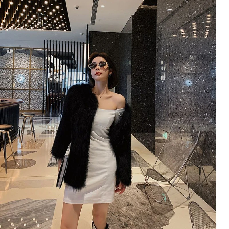 Luxury Fluffy Fur Coat Warm Winter Women Clothing Chic Furry Faux Fur Jacket Long Sleeve Cardigan Thick Windproof Jacket New