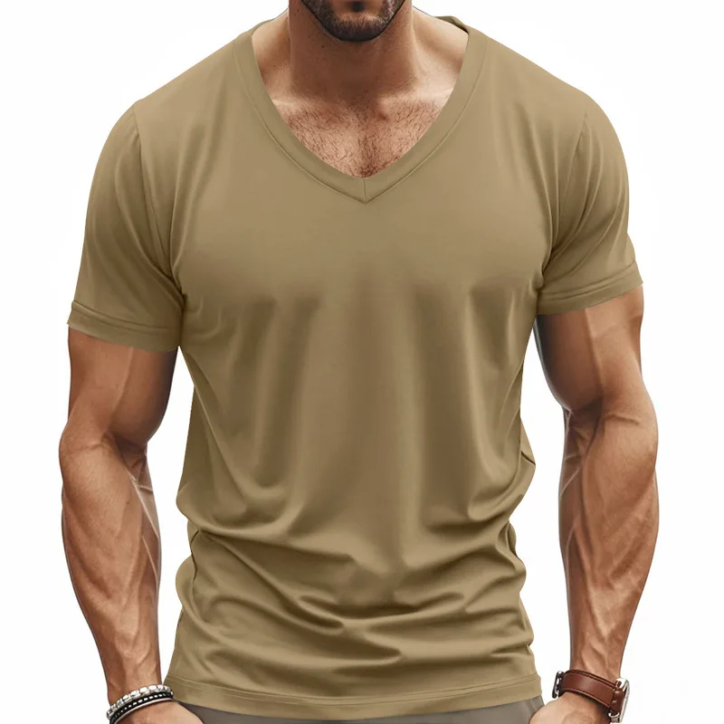 

Summer new style Men's Casual Solid-color twill V-neck Sports T-shirt Men's Loose and Breathable Fitness Short-sleeved thin tops