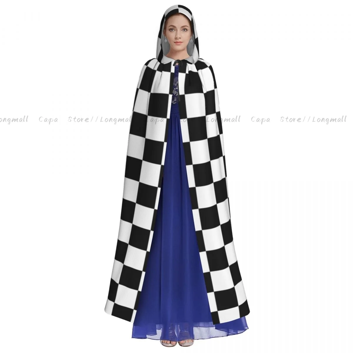 Witch Cloak Checkered Flag Race Background Halloween Cosplay Costume Unisex Adult Cloak Retro Ages Cape