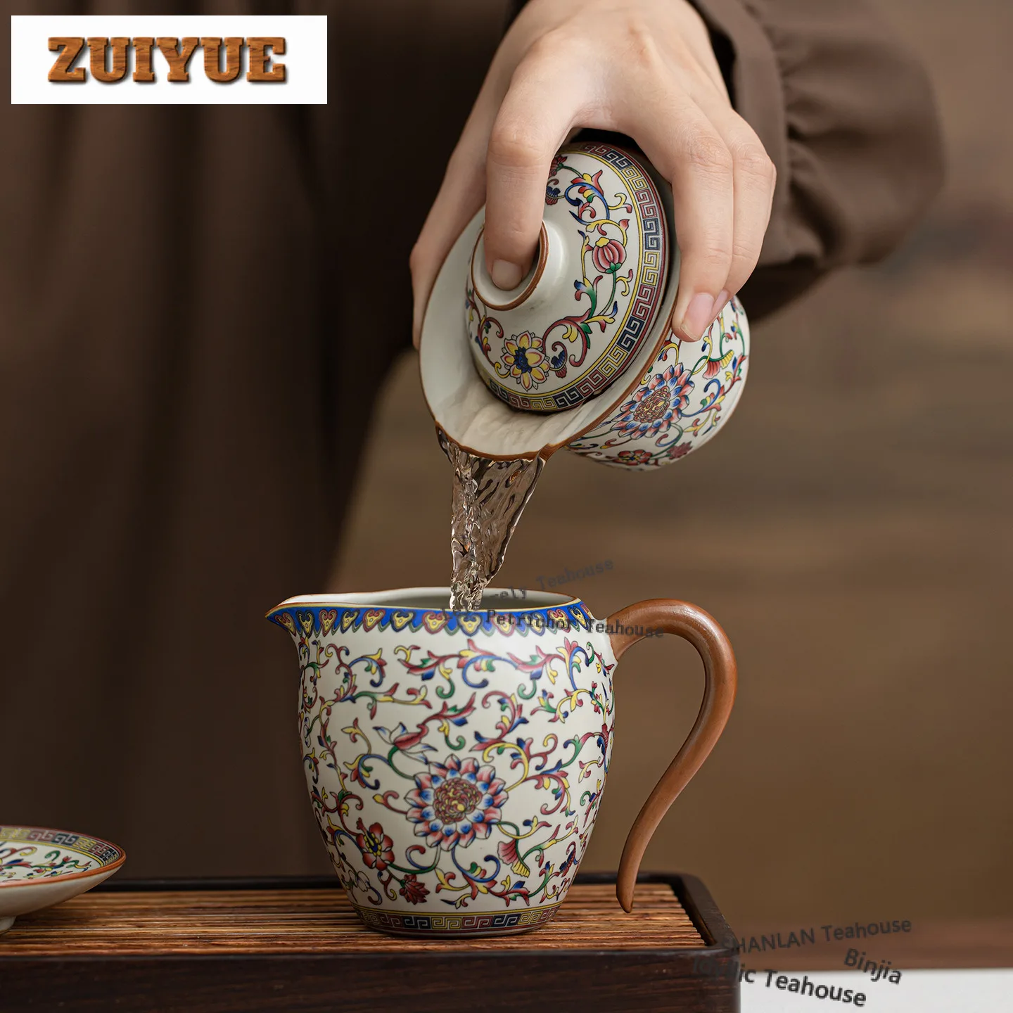130ml Ru Kiln Interlock Branch Lotus Decoration Gaiwan Retro Tea Tureen Tea Bowl With Lid Kit Tea Maker Cover Bowl Drinkware