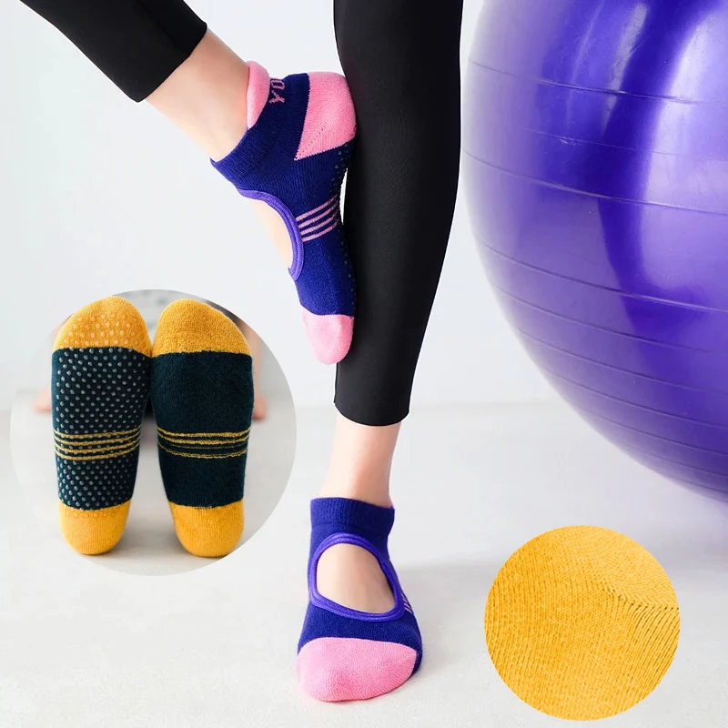 3 Pairs Yoga Socks Women Non-slip Grip Low-ankle Pilates Sock Backless Towel Ballet Workout Dance Slippers Floor Socks