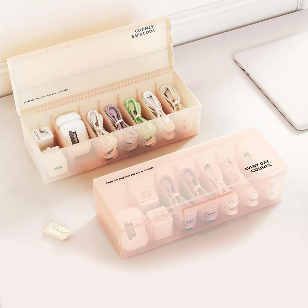 Desktop Cable Organizer With 7 Compartments Multi-use Charger Cord Storage Box Cable Collector Sorting Box Home Office Supplies
