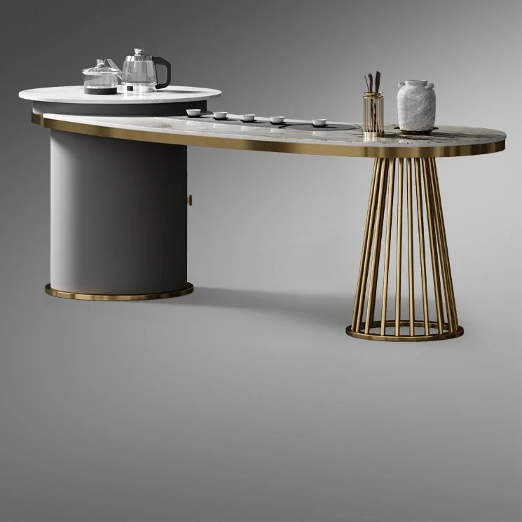 

Light Luxury Stone Plate Tea Table High-End Living Room Modern & Minimalism Stainless Steel Tea Table