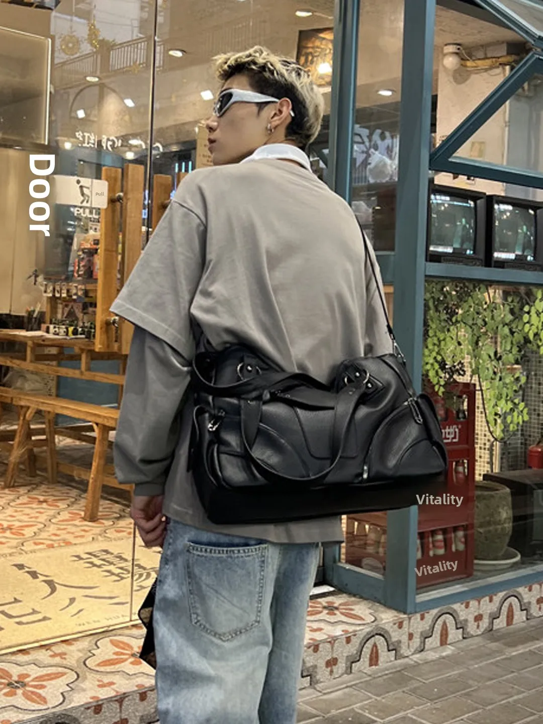 

NIN Motorcycle Large Capacity Single Shoulder Slant Crossbody Tote Bag for Men And Women Street Style Leather Person...