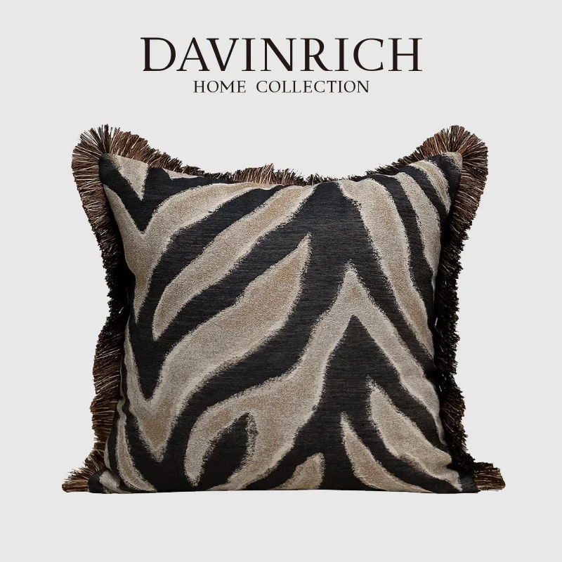 DAVINRICH Modern Zebra Scatter Cushion Cover Extravagant Stylish Luxury Tassel Fringe Pillow Case Italian On-Trend Home Decor