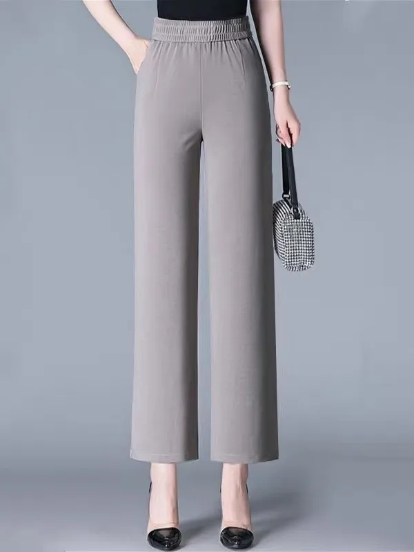 Pantaloni da donna estivi a pieghe in seta di ghiaccio a nove punti Pantaloni sottili a gamba larga casual a vita alta Pantaloni larghi per il tempo libero da mamma Commute Sle