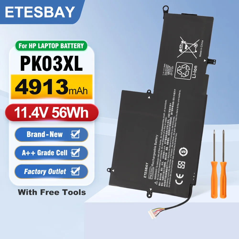 ETESBAY 56WH 11.4V PK03XL 56WH Laptop Battery For HP Spectre Pro X360 G1 13-4000 13-4100 13-4200 HSTNN-DB6S TPN-Q157