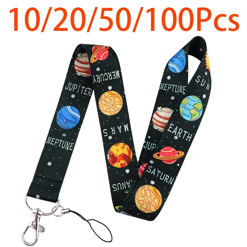 

10-100Pcs Space Planets Keychains Cartoon Neck Strap Lanyard Keyrings for Key ID Card Mobile Phone