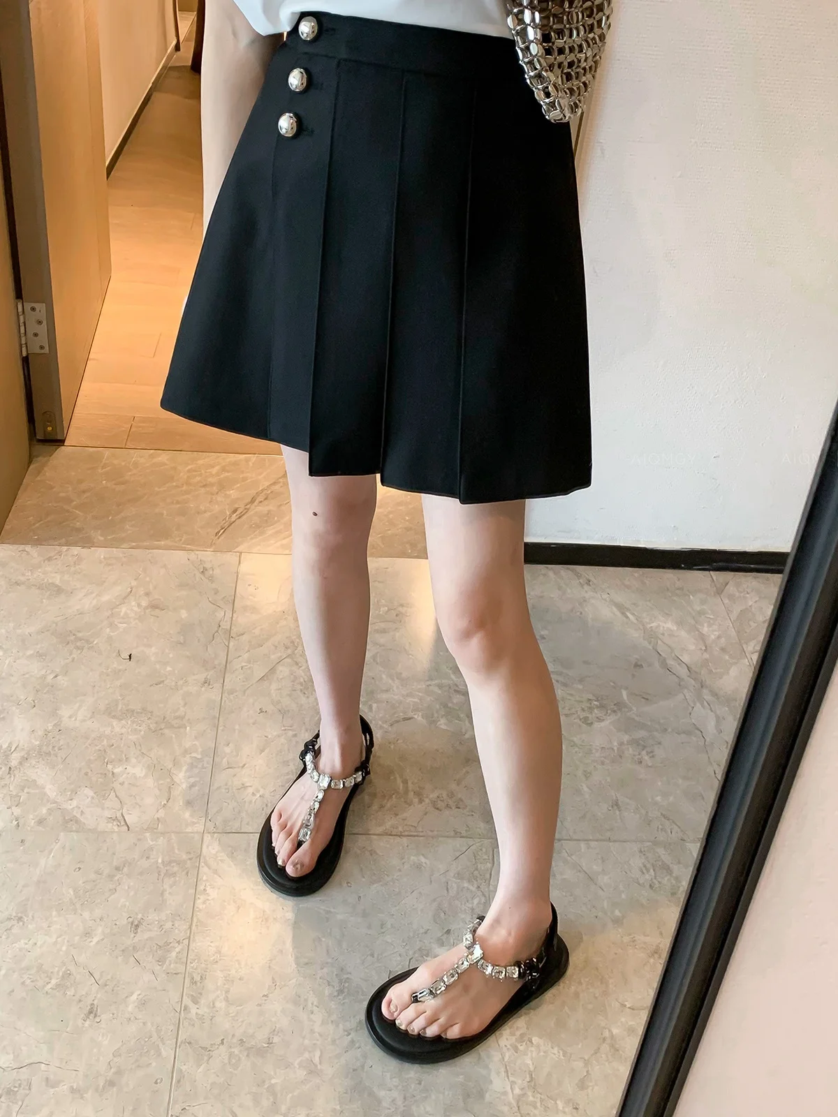 

Новая женская плиссированная юбка А-силуэта с высокой талией, черная, для весны и лета, в корейском стиле, для офиса и повседневной носки