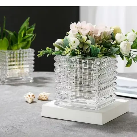 Clear Square Glass Vase Geometric Flower Pot Floral Arrangement Accessories Terrarium Home Decoration