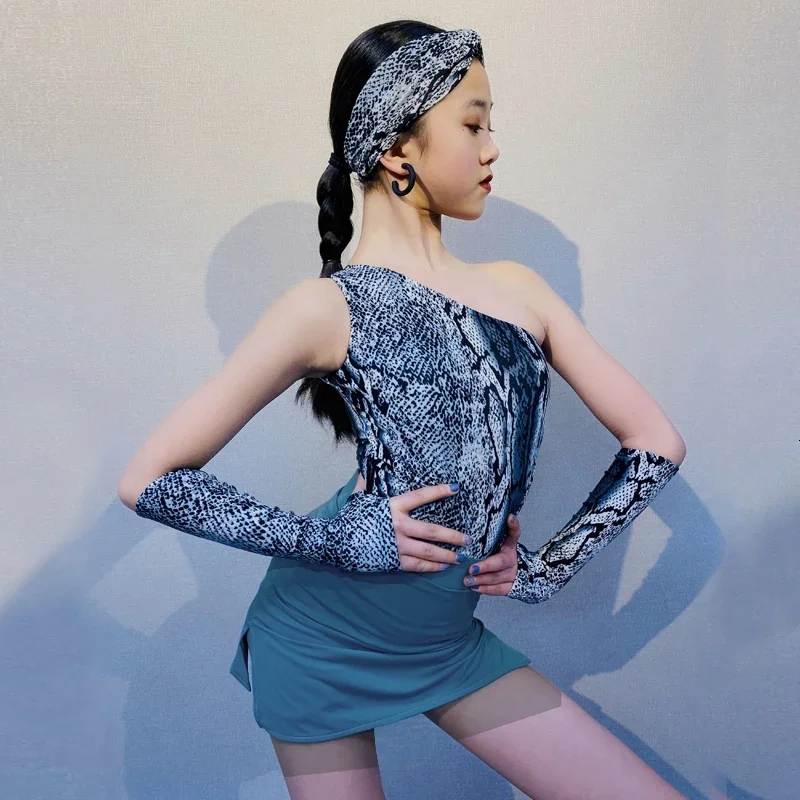 

Slanted shoulder Latin Dance Costume For Girl Tango Samba Dance Practice Clothes Children Cha Cha Stage Performance Wear