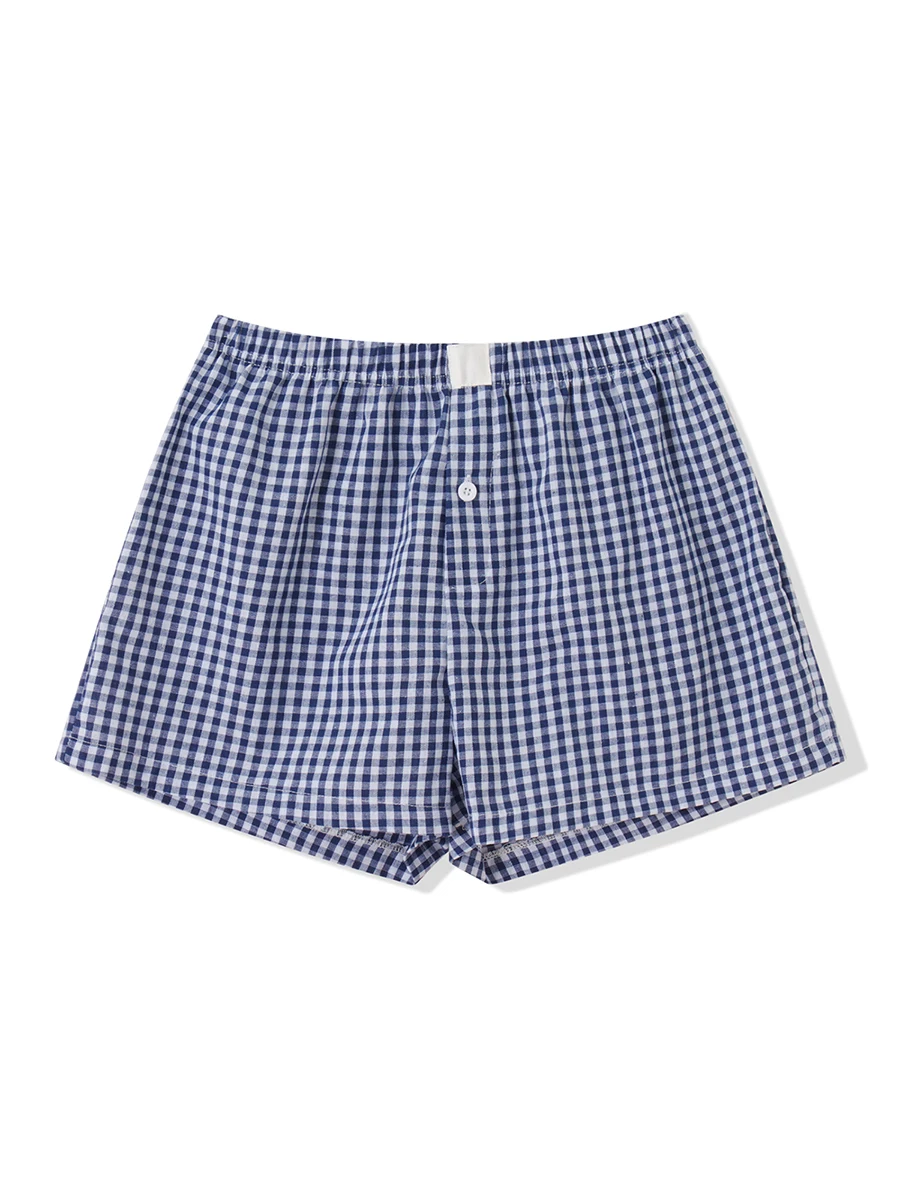 Y 2K Geruite Shorts Voor Dames Schattige Gingham Shorts Boxers Pyjama Esthetische Lounge Gestreepte Onderkant Nachtkleding