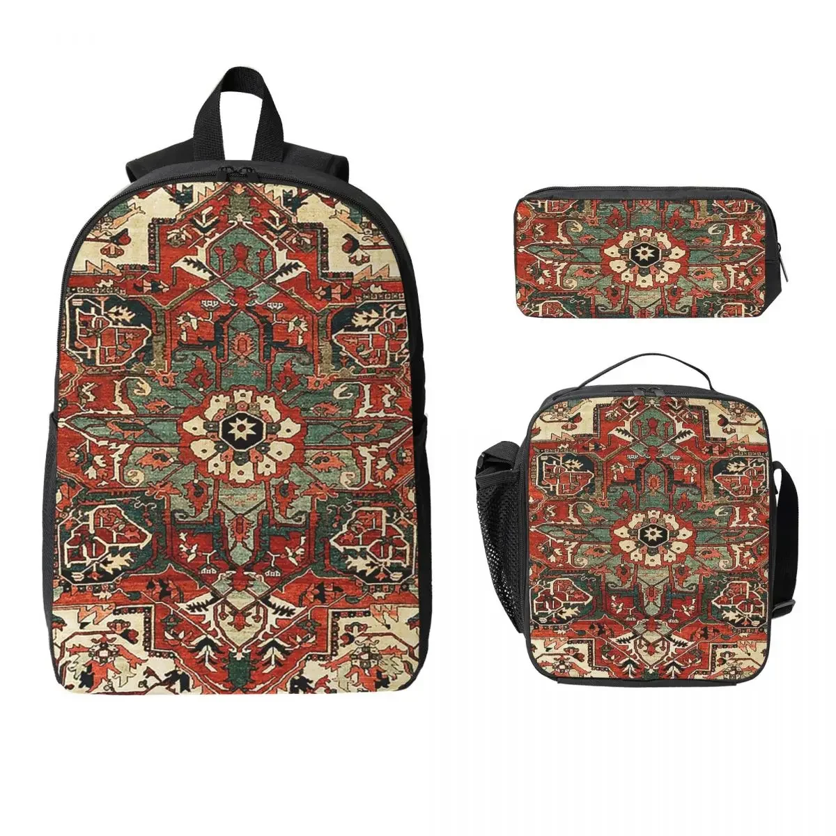 Antique Persian Heriz Rug Print Backpack Student BookBag School Bag Laptop Shoulder Bags 3ps Insulated Lunch Bag Pencil Case