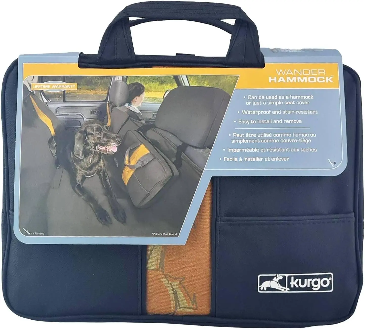 

Water-Resistant Dog Car Seat Cover, 55" Wide Pet Hammock for Travel, Black