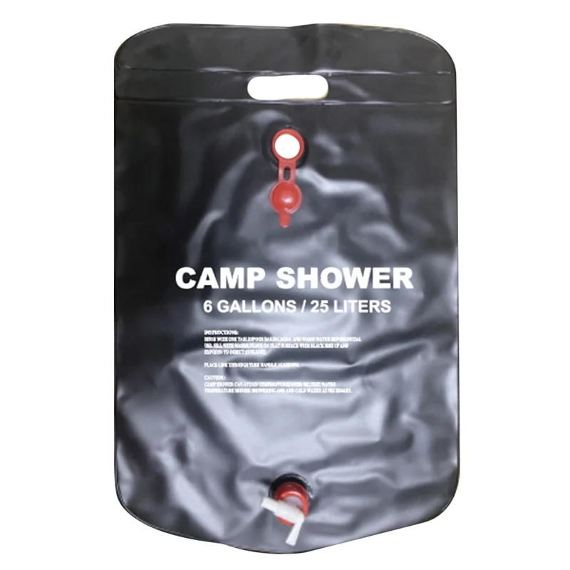 25L 캠프 샤워 가방 태양 에너지 가열 휴대용 접이식 야외 목욕 가방 여행 하이킹 등산 PVC 워터 가방 블랙