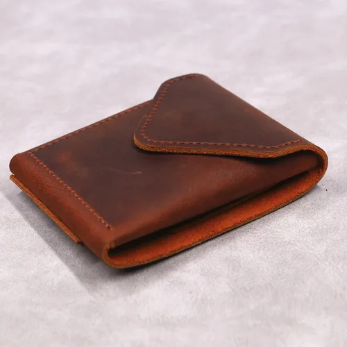 Imagen 1 del producto Cartera de Cuero Genuino para Hombre (Compatible con Euro), Cartera Corta y Delgada de Piel de Vaca, Tarjetero con Solapa y Cierre Magnético