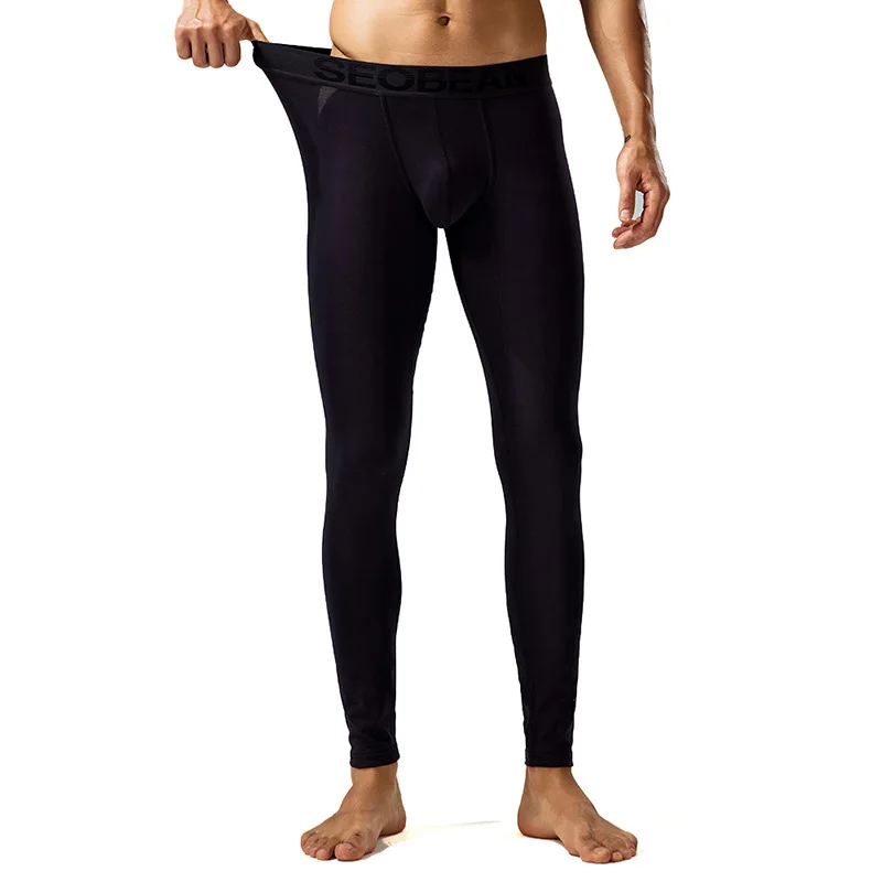 Men Thermal Underwear Bottoms Sleepwear Bugle Pouch Tights Leggings Breathable Elastic Sleep Bottoms Pantyhose Pants Leggins