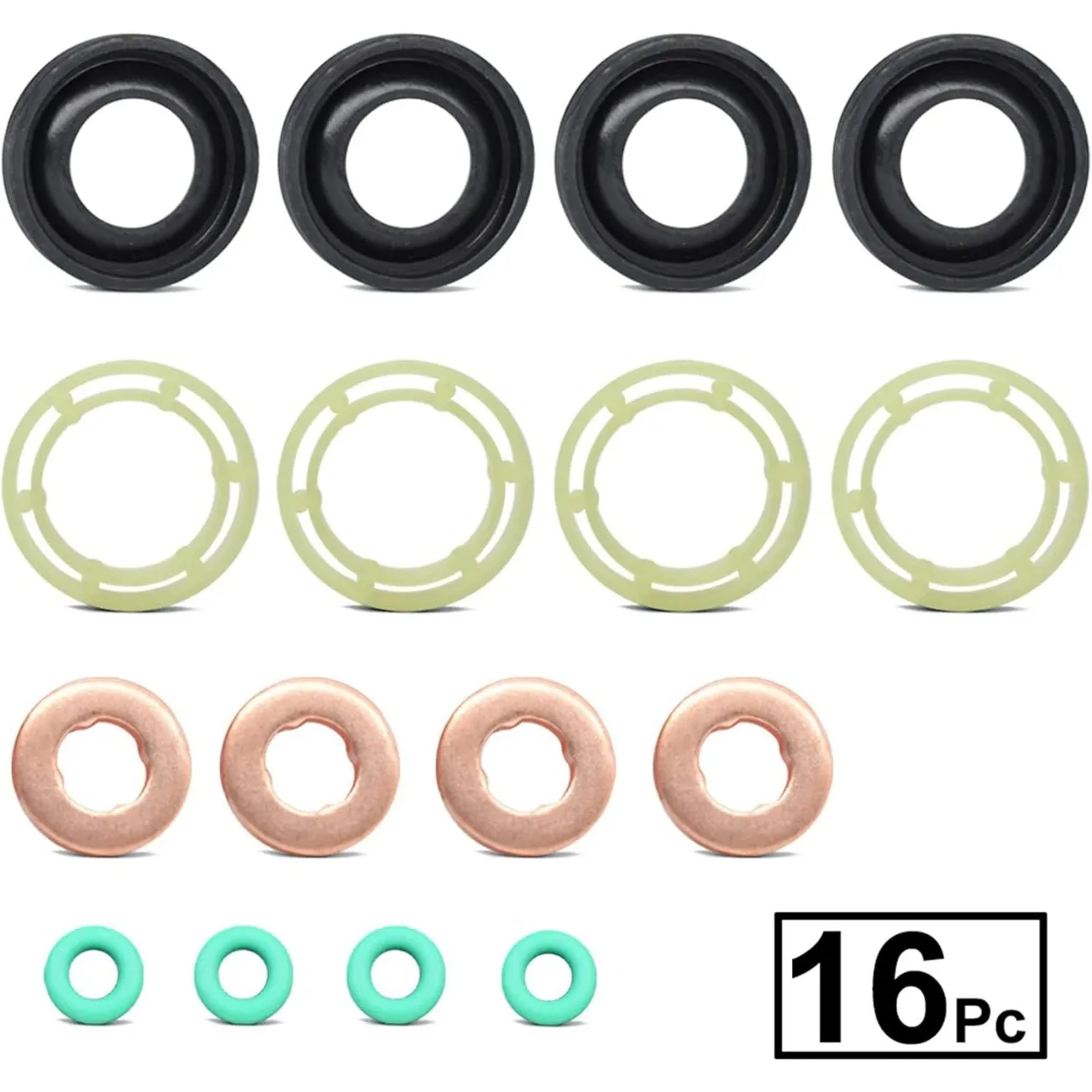 

16x Fuel Injector Nozzle Seal Kit O‑Ring Sealing Washer 1314368 1233683 1373550 for Peugeot 206 207 307 308 for Citroen C2 C3 C4