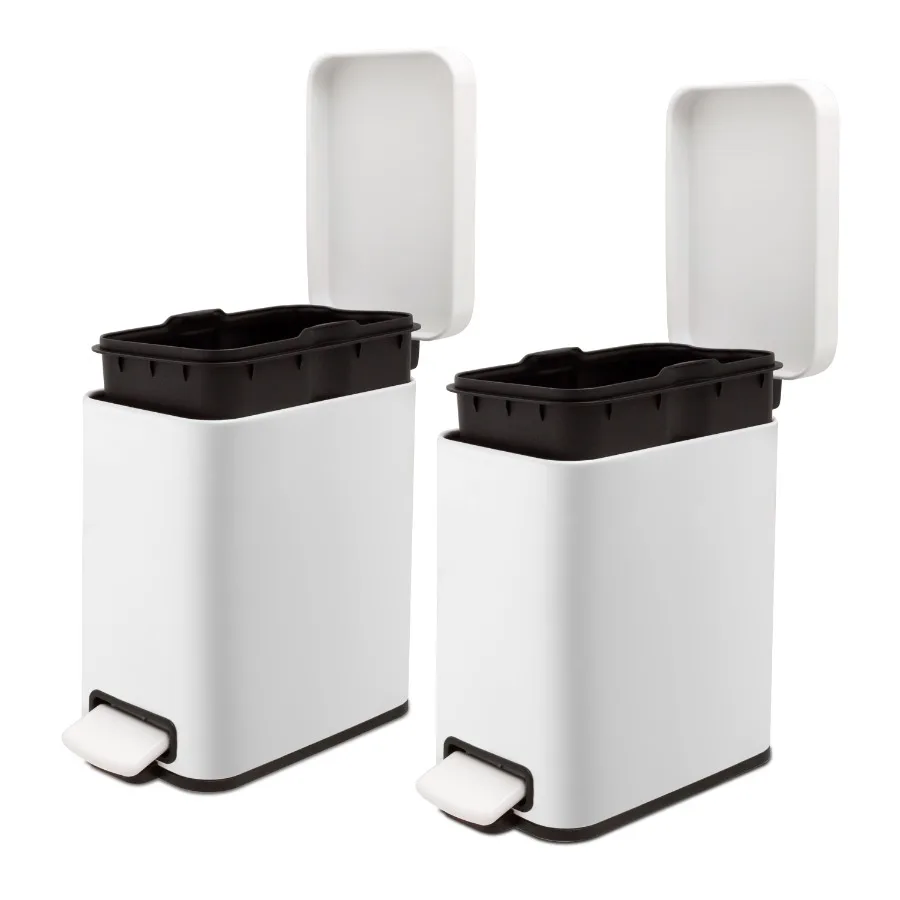 

1.3 Gallon 5L Slim Step-On Trash Can Twin Pack with Soft-Close Lid Ideal for Small Bathroom Spaces Compact Waste Management Sol
