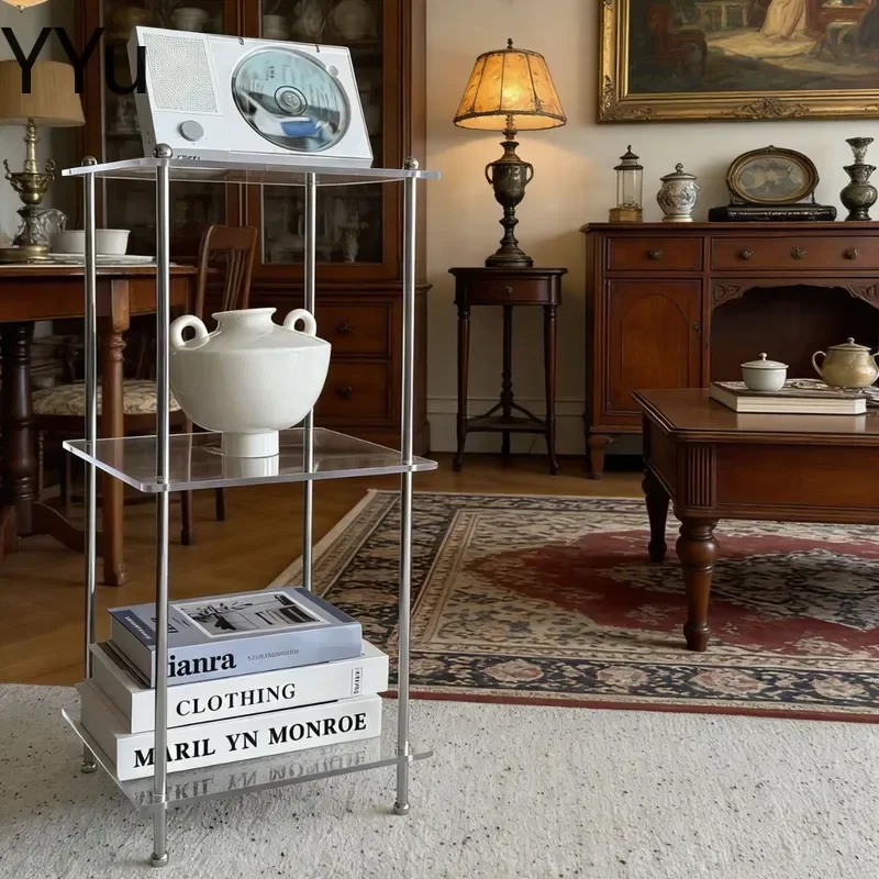 for Acrylic Rolling Cart Multi Layer Storage Trolley Transparent Side Table Bedside Nightstand Display Rack for Living Room