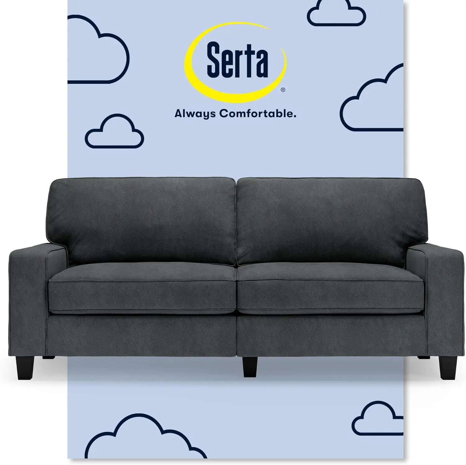 Serta Palisades 78"" Track Arm Sofa, Easy Care Polyester, Soft Pillow Back, Pocket Coil Seat Cushions, Removable Covers,