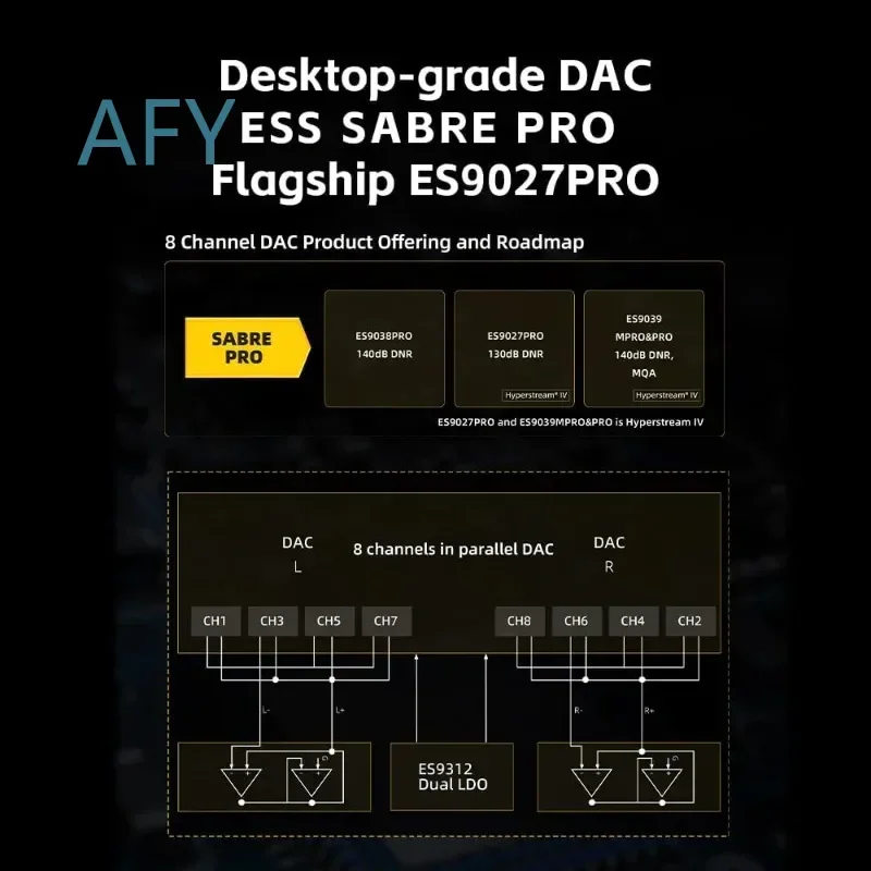 QX13 Por DAC Amp for ES9027PRO 8 Channel DAC Amplifier with XMOS 16 Core Processor 900mW x 2 Output 10 Band EQ Carbon Fiber