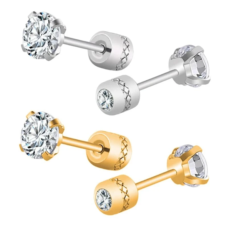 2Pcs 의료 스테인레스 스틸 크리스탈 스터드 귀걸이 나사 피어싱 Tragus 연골 귀 스터드 귀걸이 남성 여성 쥬얼리