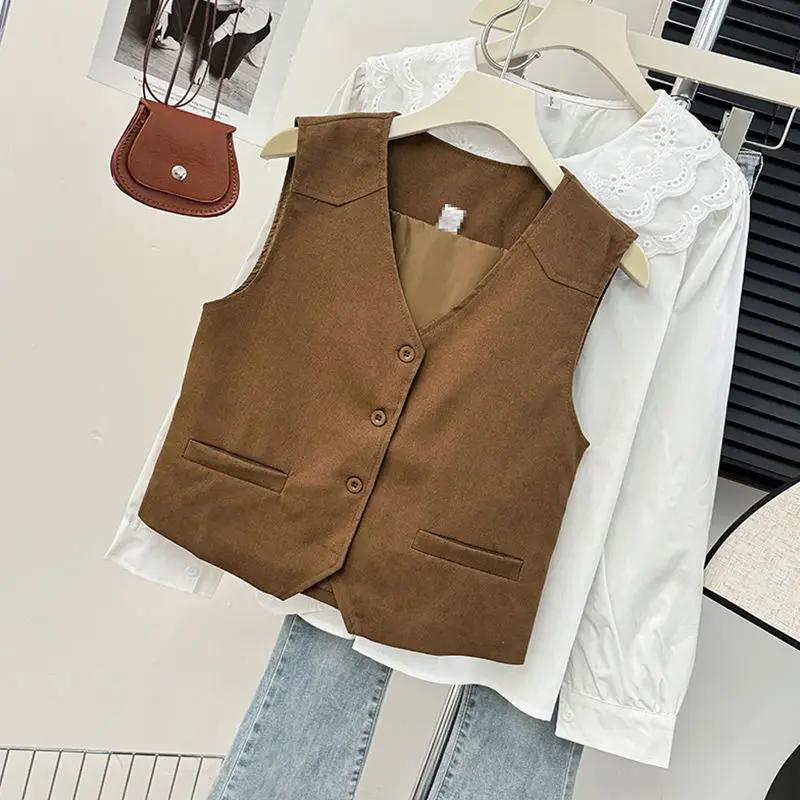 

Женский многослойный жилет карамельного цвета, весна-осень 2024, новая верхняя одежда ort Svel Jaet, топ с подушечками для маленьких фигурок