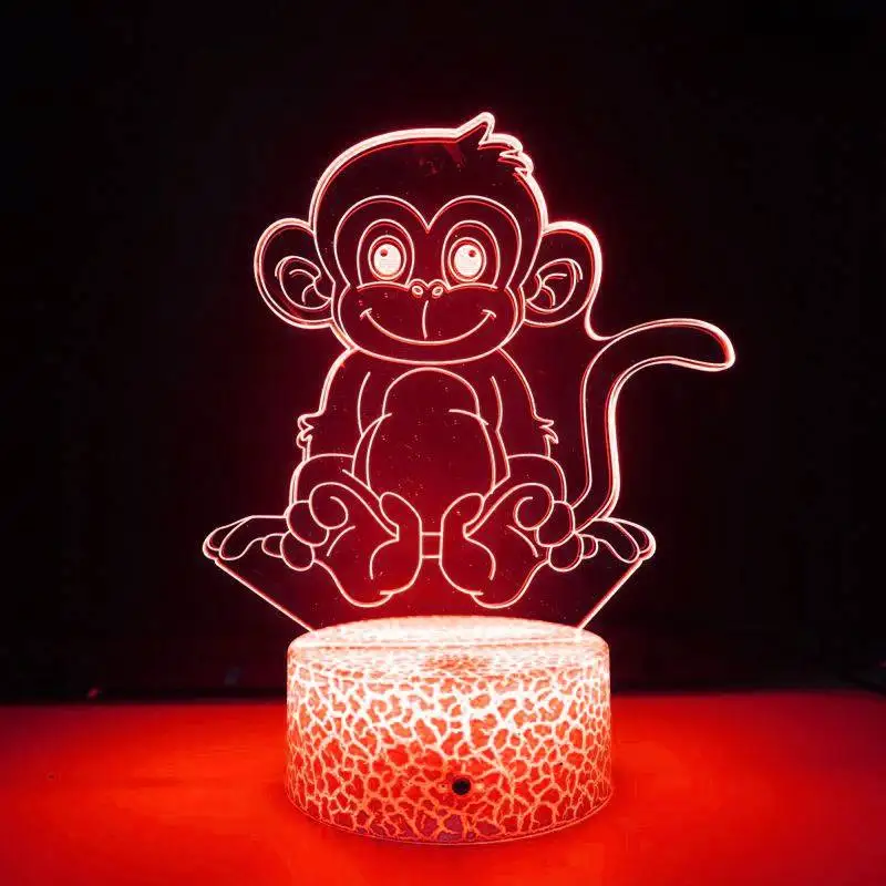 Nighdn 3D Monkey Night Light Lamp Illusion Led 7 Color Changing Table Desk Decoration Lamps Gift Acrylic Flat ABS Base USB Cable