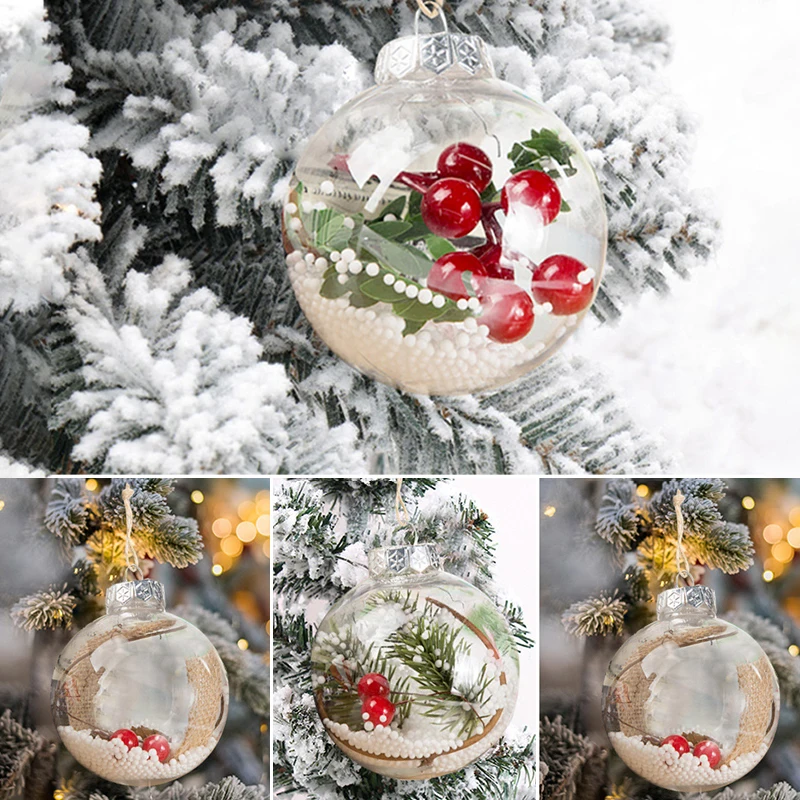 Pendentif boule ronde de Noël en plastique transparent, remplissable facilement, ornements d'arbre de Noël, fête du Nouvel An, décoration de la maison, 1PC