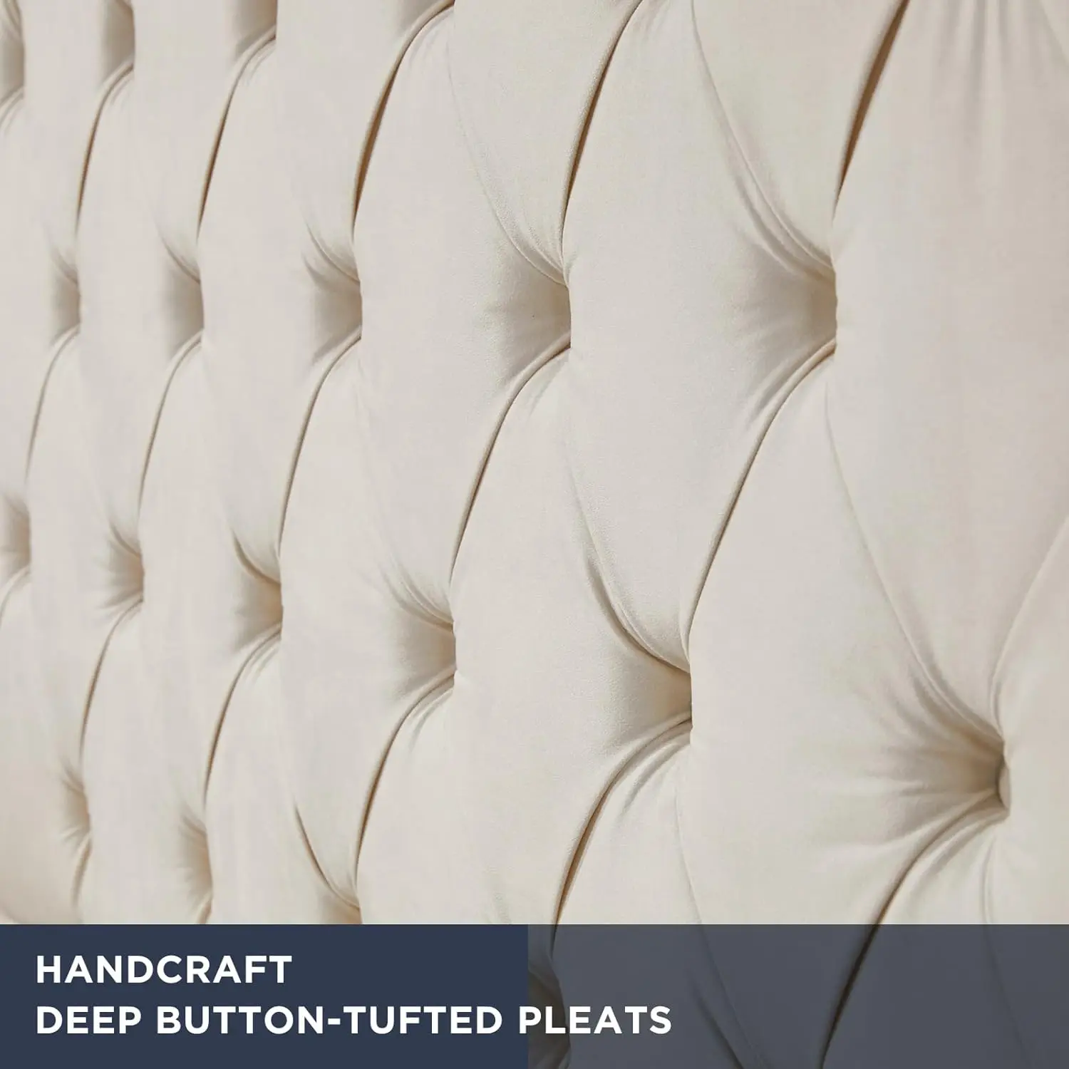 Velvet Upholstered Bed Frame Queen Size 61.4" Tall Headboard Queen Bed Frame/Deep Button Tufted/No Box Spring Needed/Cream