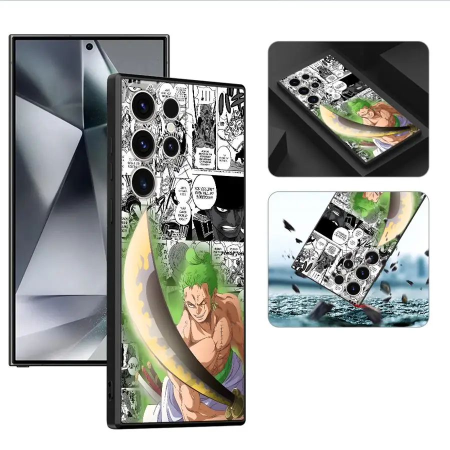 قطعة واحدة من غطاء الهاتف الهزلي لوفي الأسود الناعم لهاتف سامسونج جالاكسي S25 Edge S20 S23 Ultra S21 FE S24 Plus
