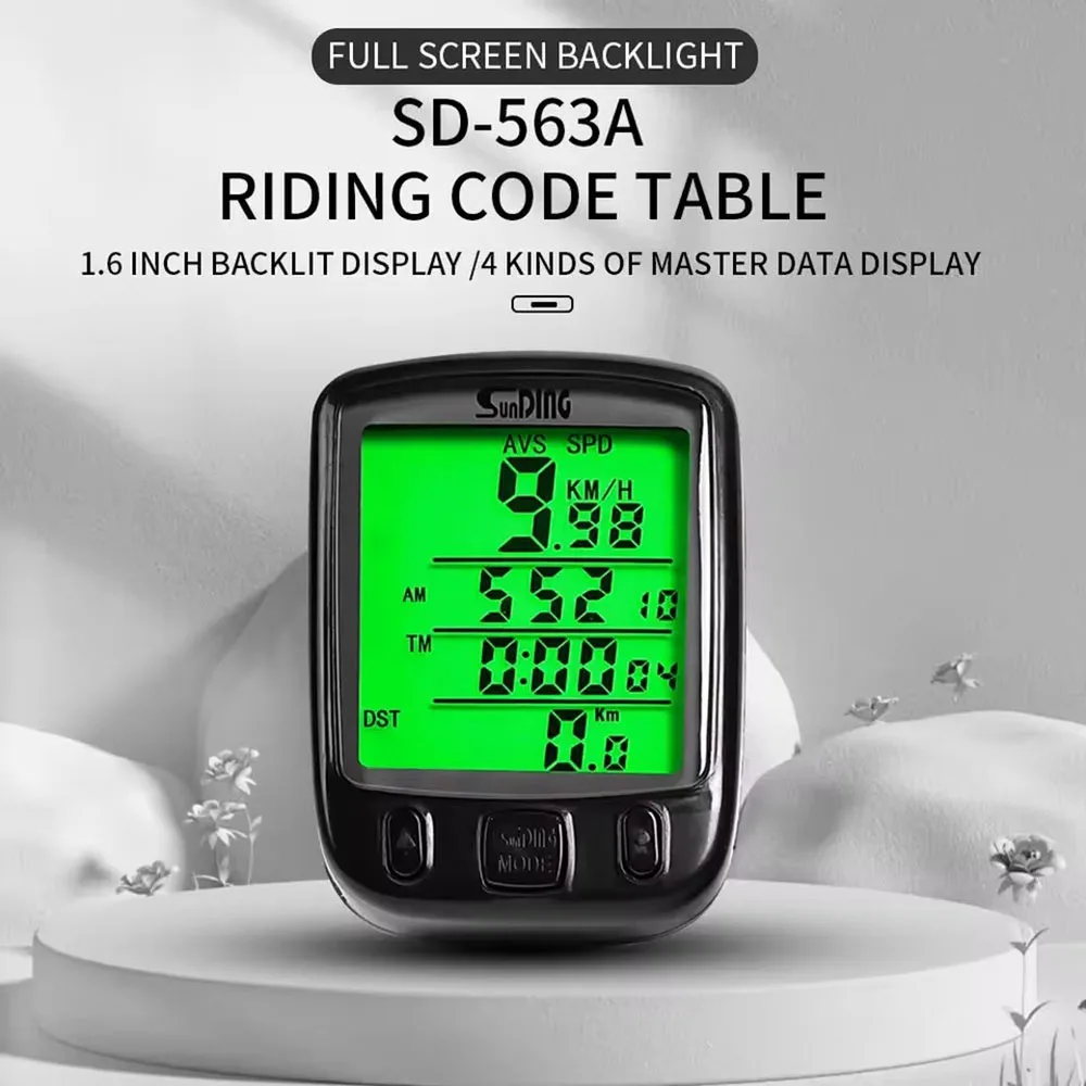 

Mountain Road Bicycle Code Watch 24 Function Screen SD-563A Cycling Computer Mountain Bike Speed Meter Green Luminous Bike Acces
