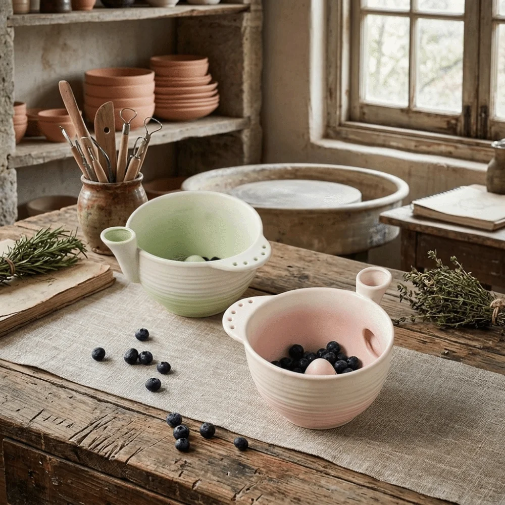 Self-spinning Automatic Fruit Washing Bowl Large Capacity Integrated Drainage Hole Ceramic Berry Washer Non-stick Time-Saving