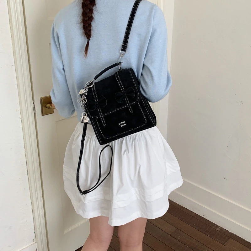 Korean-style high-end college-style backpack for women2026New casual versatile handbag with bow tie