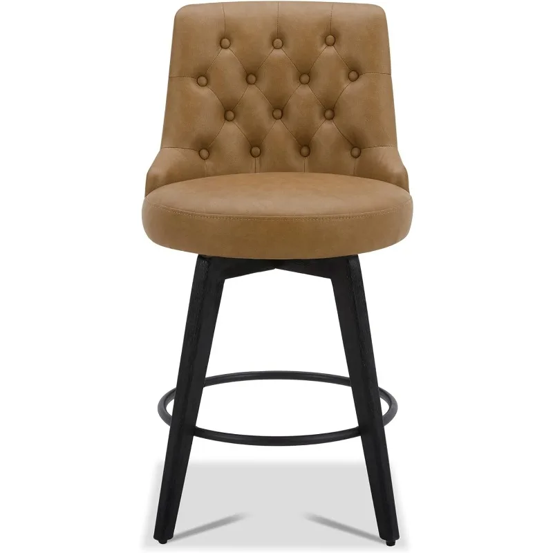 360° Swivel Upholstered Bar Stool with Back, 30" H Bar Height Barstools, Set of 2, Performance Fabric in Tan