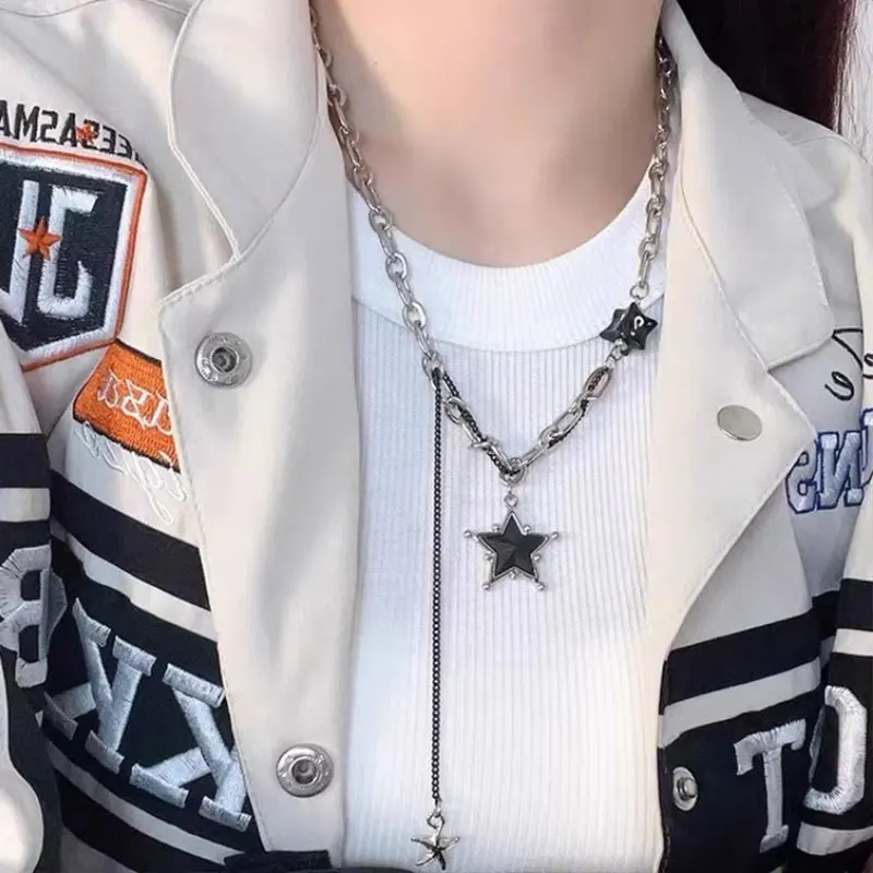 بسيطة العصرية للجنسين دلاية شكل نجمة قلادة سلسلة معدنية الربط سلسلة الترقوة سترة سلسلة للنساء الرجال زوجين المجوهرات هدية #1