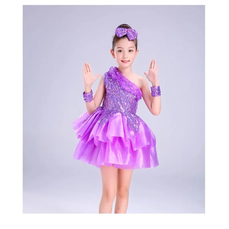 Robe de salsa à paillettes pour filles, vêtements de danse modernes DN pour enfants 303, danse contemporaine sur scène pour enfants