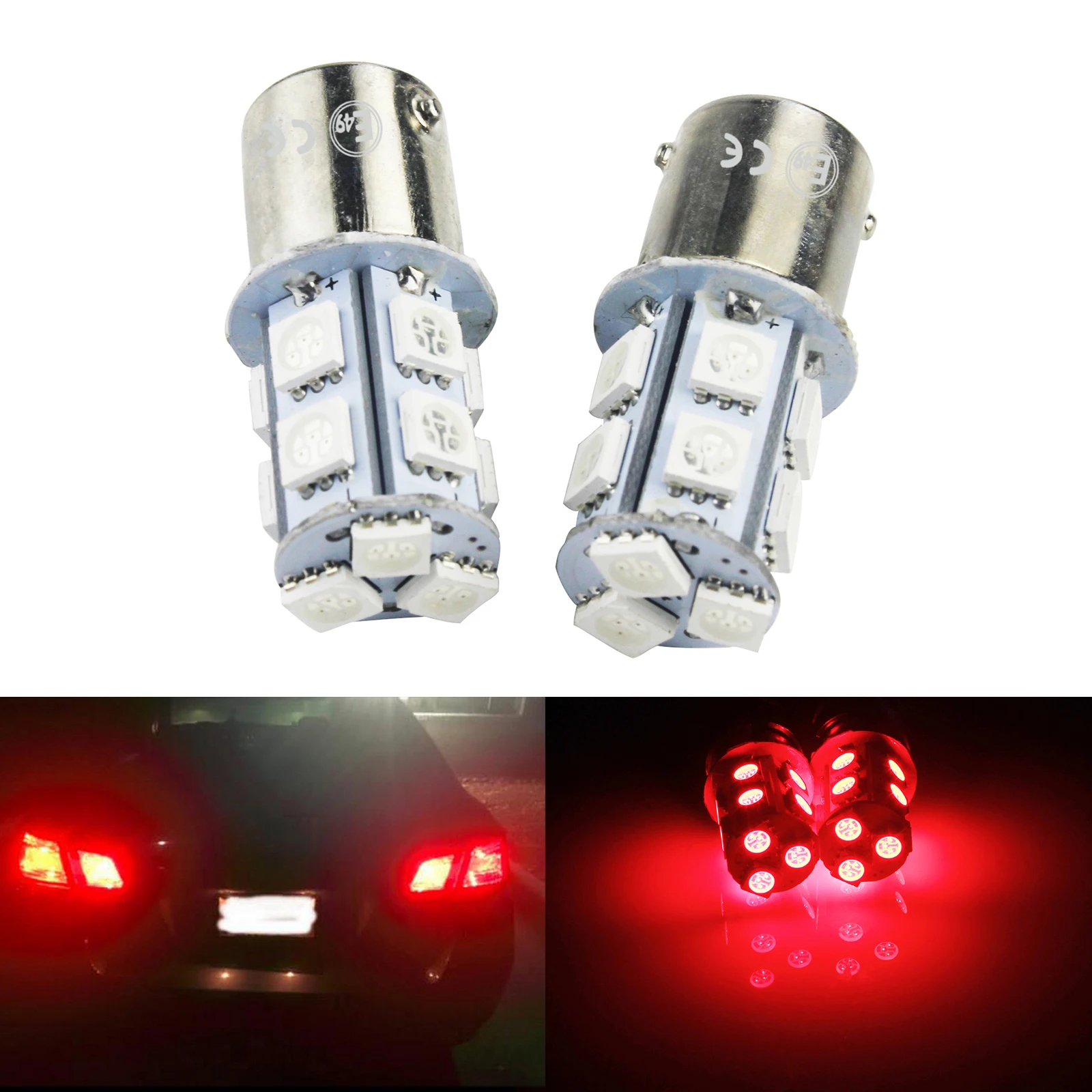 

1156 BA15S 382 P21W 13 SMD LED Bulbs Tail Brake Stop Reverse Rear Fog Lights Red